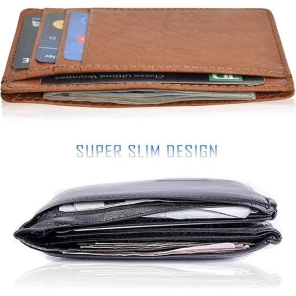 New Minimalist Wallets RFID Blocking Real Leather Brown - Picture 3 of 8